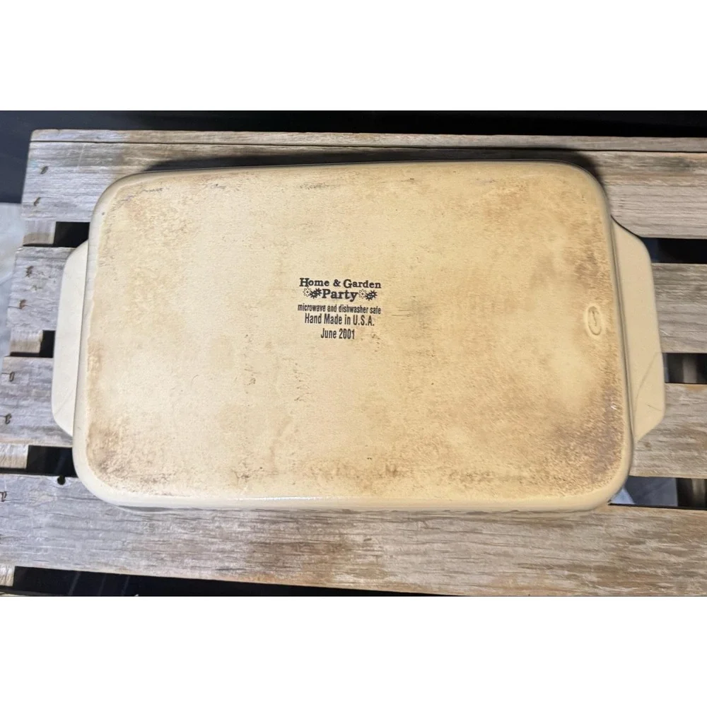 Vintage Home & Garden Party Birdhouse Baking Dish Beige Rectangle USA Ceramic